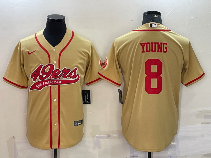 Men's San Francisco 49ers #8 Steve Young Gold With Patch Cool Base Stitched Baseball Jersey Men's San Francisco 49ers #8 Steve Young Gold With Patch Cool Base Stitched Baseball Jersey